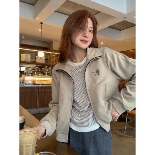 Autumn and winter stand-up collar design outer wear cardigan sweatshirt for women 2024 Korean style versatile slimming short coat