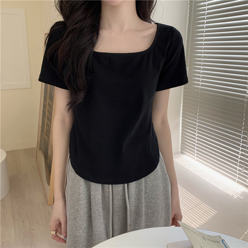 New summer square neck short-sleeved T-shirt tops