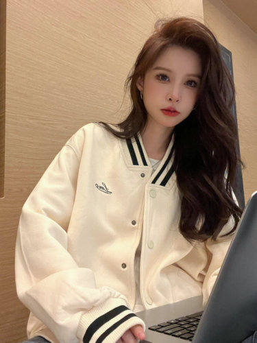 Korean style loose retro all-match baseball uniform sweatshirt cardigan coat women's jacket top