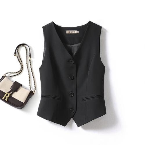 Suit Vest Women's Small Vest Spring and Autumn New Slim Fit Layered Women's Waistcoat Black Short Vest