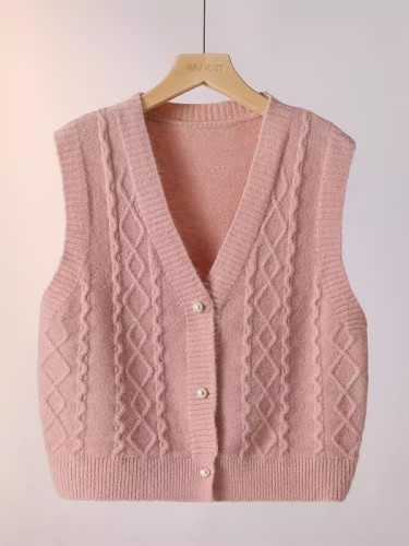 2024 new autumn and winter sweet style soft waxy vest fashionable pearl button short solid color skirt knitted vest trendy