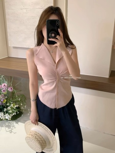 AS OFFICIAL blogger wears new summer style Korean commuting paper figure ~ Lapel design vest small shirt for women