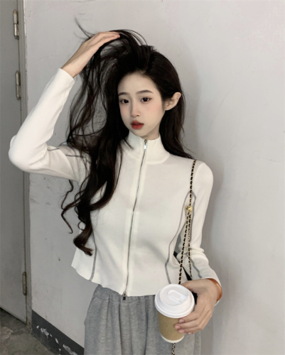 Hot girl half turtleneck top new slim fit short knitted sweater jacket for women trendy