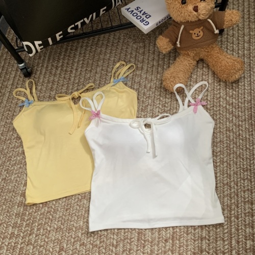 Summer new pure lust sweet and spicy style camisole with breast pad and bow design beautiful back top