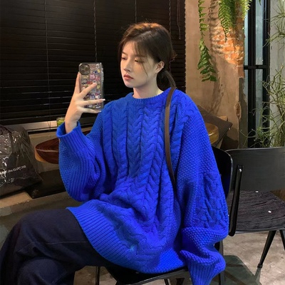 Autumn and winter thickened large size twist knitted sweater women's new Korean style college style loose pullover sweater trend