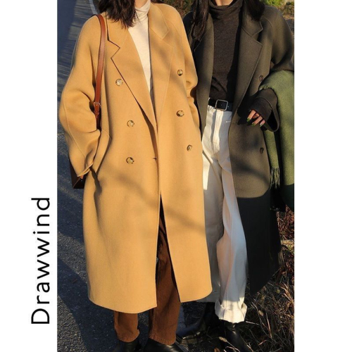 Maillard khaki woolen coat for women 2024 early autumn and winter new style Hepburn style mid-length woolen coat for women