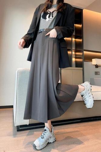 Suit pleated skirt for women 2024 spring new style high waist versatile A-line skirt mid-length umbrella skirt long skirt