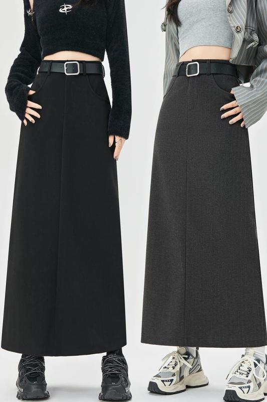 Women's autumn and winter high-waisted straight hip-hugging one-step skirt with plush woolen skirt, A-line mid-length skirt with back slit
