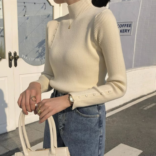 Half turtleneck bottoming sweater for autumn and winter outer wear sweater for women with long sleeves and slim sweater top