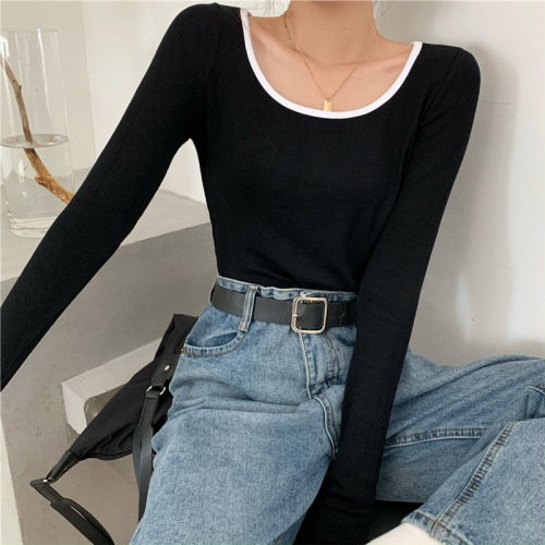 Fashionable and super popular early autumn slim long-sleeved T-shirt women's inner collarbone bottoming shirt short sweet and spicy student top