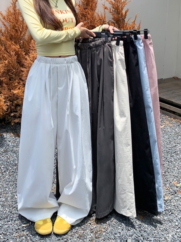 Lazy casual pants for women in early autumn solid color elastic waist pants slim wide leg pants loose drape floor mopping pants
