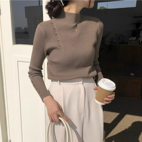 Half turtleneck bottoming sweater for autumn and winter outer wear sweater for women with long sleeves and slim sweater top