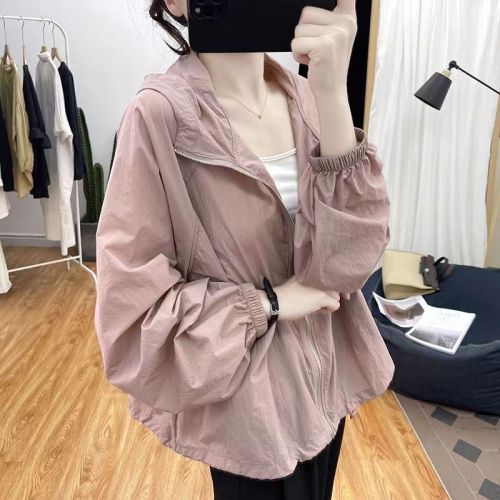 Summer Thin Hooded Loose Sun Protection Clothing for Women Korean Anti-UV Tops Sun Protection Cardigan Versatile Jacket for Women Summer