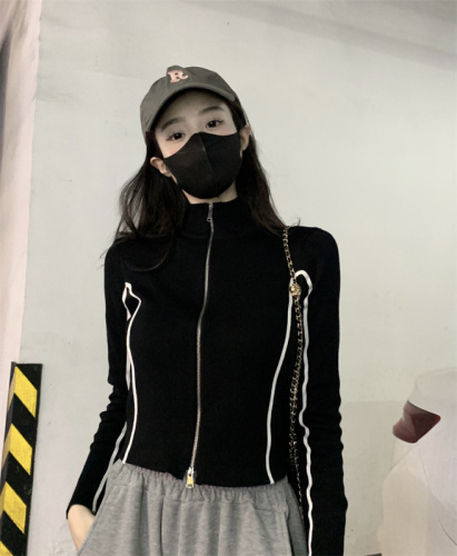 Hot girl half turtleneck top new slim fit short knitted sweater jacket for women trendy