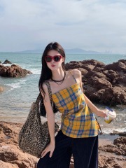 American retro hottie irregular plaid camisole