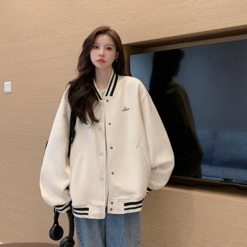 Korean style loose retro all-match baseball uniform sweatshirt cardigan coat women's jacket top