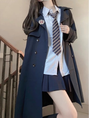 2024 Autumn and Winter New Japanese Style School Supply Coat Mid-Length Style with Badge