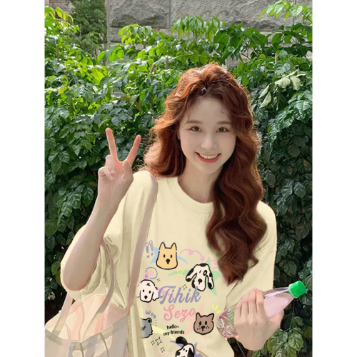 Tight 200g combed cotton back collar 100% cotton loose printed short sleeve t-shirt