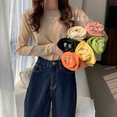 New Korean style high elastic soft core-spun yarn round neck knitted bottoming shirt for women