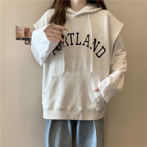 After the real shot, the package includes the hairy Chinese cotton composite milk silk 320g thin hooded letter embroidered vest sweatshirt for women