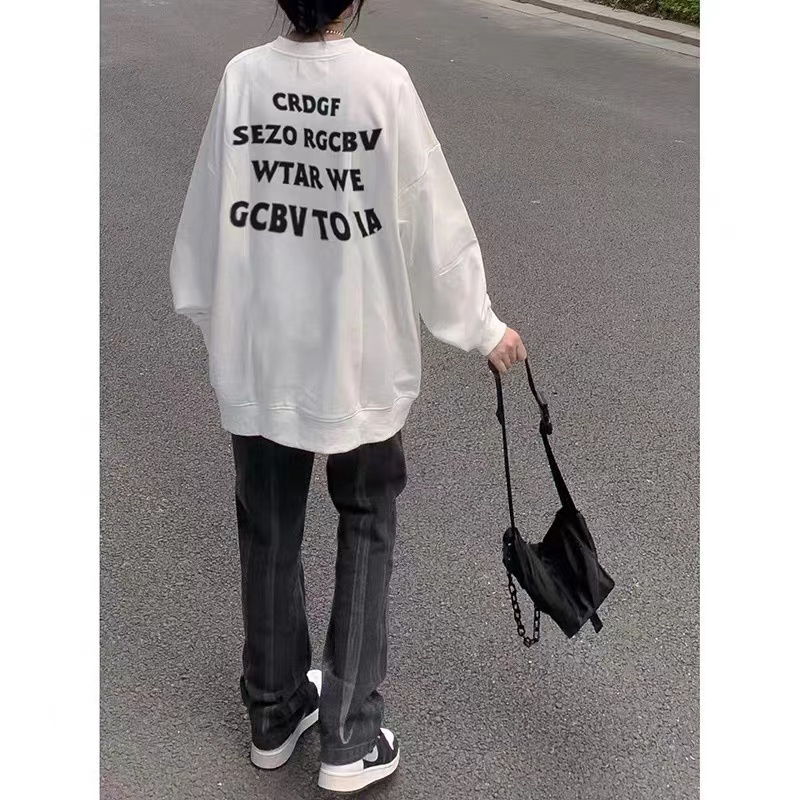 100% pure cotton vintage sweatshirt for women, spring and autumn loose oversize niche high street brand couple tops