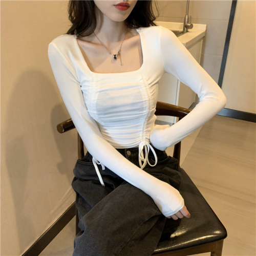 0 fiber 10 spandex double-sided German velvet autumn Korean style drawstring T-shirt women's long-sleeved bottoming shirt