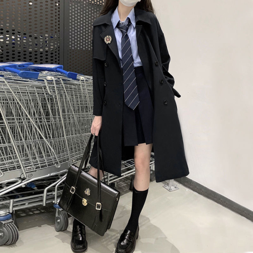 2024 Autumn and Winter New Japanese Style School Supply Coat Mid-Length Style with Badge