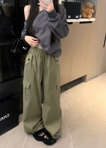 American high-street retro overalls early autumn high-waisted loose casual wide-leg pants straight-leg long pants