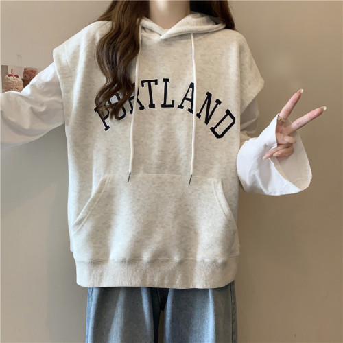 After the real shot, the package includes the hairy Chinese cotton composite milk silk 320g thin hooded letter embroidered vest sweatshirt for women