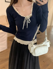 Large size fake two-piece T-shirt 2024 spring style fungus round neck slim fit chic and beautiful top