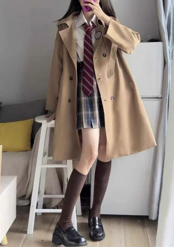 2024 Autumn and Winter New Japanese Style School Supply Coat Mid-Length Style with Badge