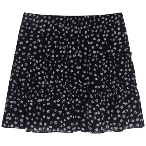 Drapey cotton and linen floral elastic waist skirt high waist versatile slimming sweet cake short skirt for women