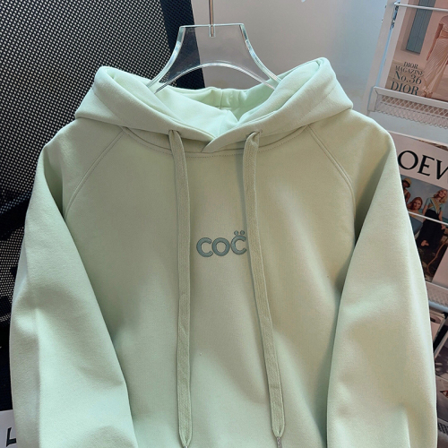 Real shot of pure cotton surface Chinese cotton composite 320g sweatshirt for women spring and autumn thin 2024 hooded top large size women's 200 pounds