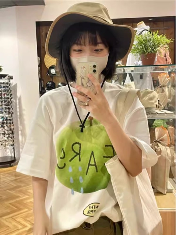 Tightly combed\200g combed cotton back collar 100% cotton loose printed short-sleeved T-shirt
