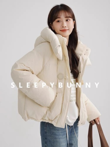 Sleepy Rabbit waffle detachable hood short down jacket for women winter three-proof thickened cotton jacket for little people