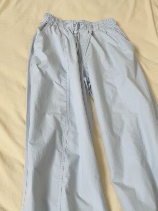 Light Blue Work Casual Pants Women's Summer Thin Wide Leg Drawstring Design High Waist Straight Pants