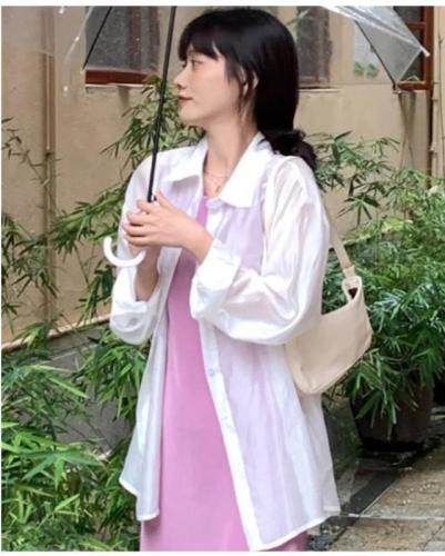 Long-sleeved thin shirt jacket summer new loose women's design niche lazy pink sun protection cardigan top