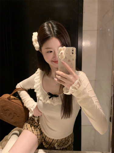 Autumn and winter cute lace collar bow shirt long-sleeved bottoming shirt sweet T-shirt top