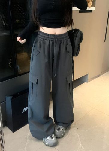 American high-street retro overalls early autumn high-waisted loose casual wide-leg pants straight-leg long pants