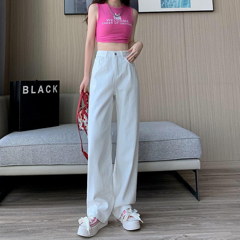White wide-leg popular high-quality popular high-waisted loose wide-leg pants nine-point & trousers & extra length