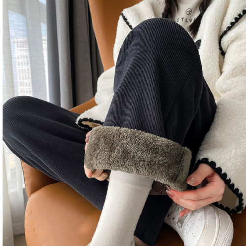 Fleece/No Fleece Polar Fleece Velour Wide Leg Women's Autumn Winter Plus Size Super Thick Snow Neer Straight Pants Women 
