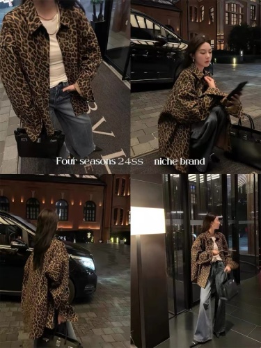 Measuring Ouyang 8/7 20 o'clock leopard print resurgence yuppie high-end American retro coat loose jacket