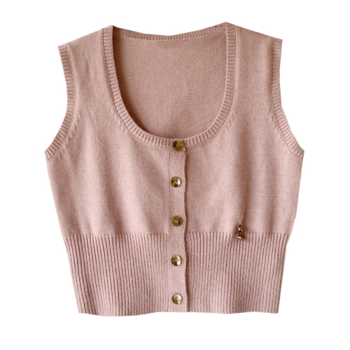 No less than 66 real shot gentle and sweet pink knitted sleeveless vest