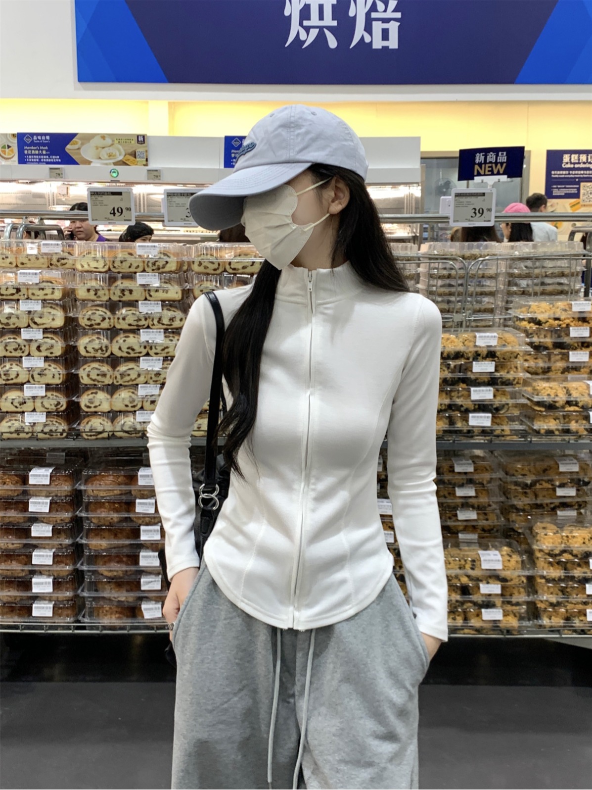 實拍 早秋新款韓版半高領純色魚骨顯瘦拉鏈T恤開衫外套上衣女