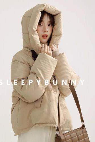 Sleepy Rabbit waffle detachable hood short down jacket for women winter three-proof thickened cotton jacket for little people