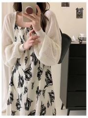 Waistcoat cardigan women's thin shawl summer with skirt French outer blouse ice silk knitted top sun protection jacket