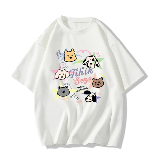 Tight 200g combed cotton back collar 100% cotton loose printed short sleeve t-shirt