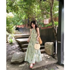 New Chinese style Chinese style stand collar floral dress women's gentle tencel long dress