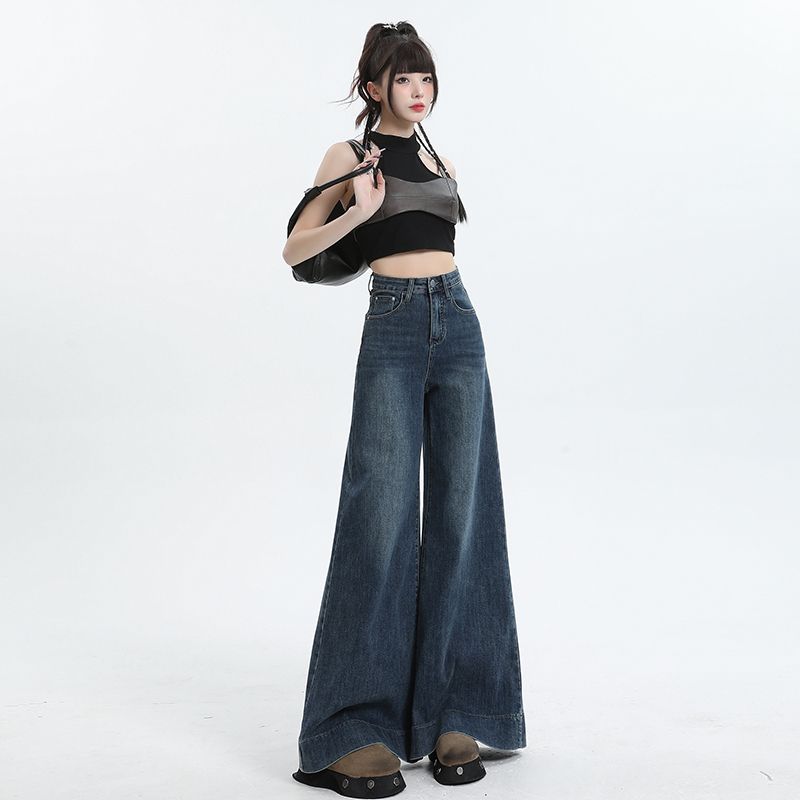 Summer new fashion large wide-leg pants jeans design loose floor-length wide-leg pants high-waisted slim floor-length pants