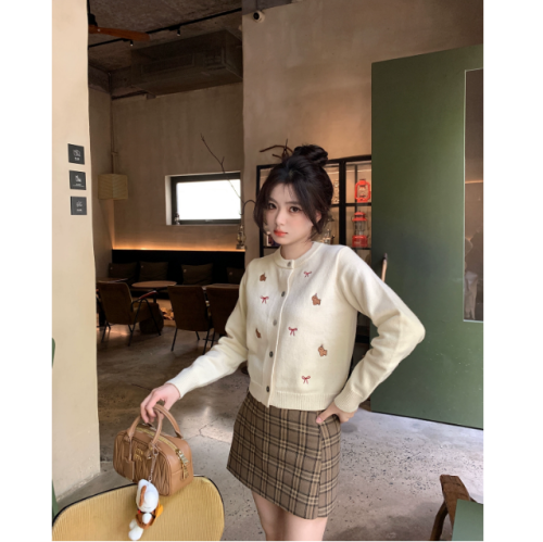 Sheep wool gentle style knitted sweater for women 2024 new three-dimensional bow cardigan jacket